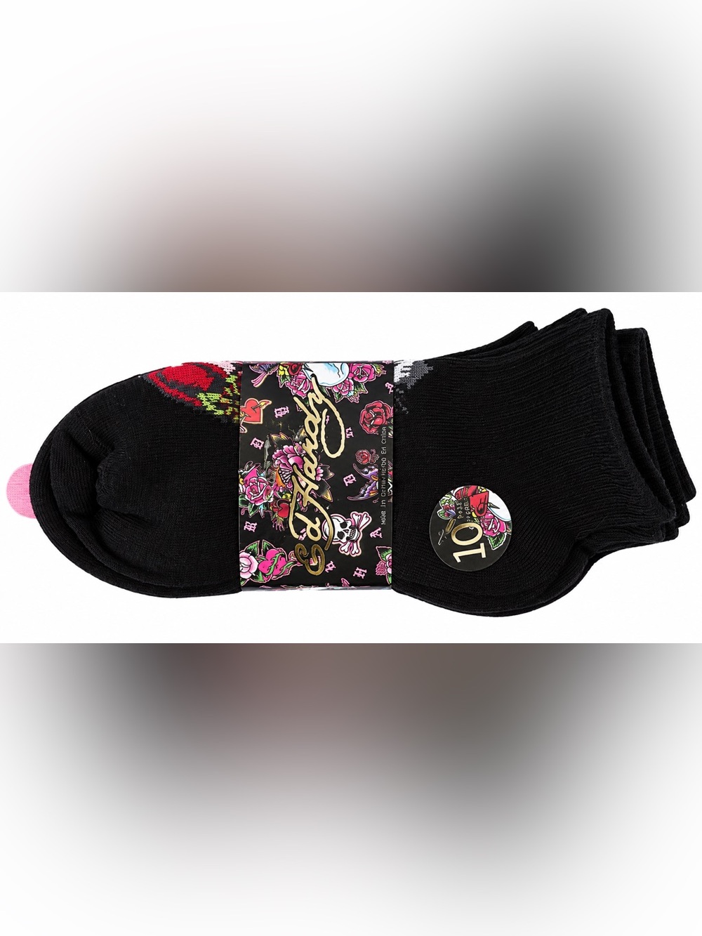 Ed Hardy Women’s 10 Pair Black Quarter Socks Tattoo Designs Size 4-10 NWT